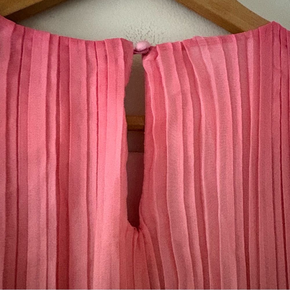 New Something Navy Maxi Dress‎ Pleated Tie Waist Long Sleeve pink combo ombré M - Picture 12 of 15